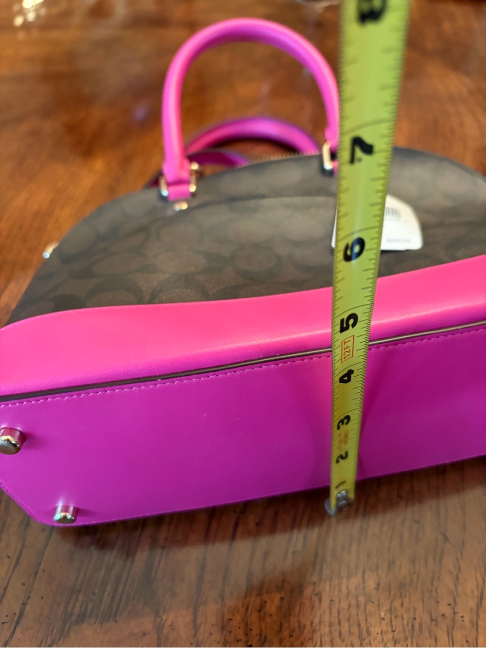 Coach Brown Signature Mini Sierra Dome Satchel with Fuscia Trim - Picture 4 of 7